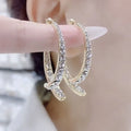 Korean Designer Silver Color Huggie Earrings Shinny Crystal Cross for Women for Wedding Party Engagement Mainly Made of Alloy