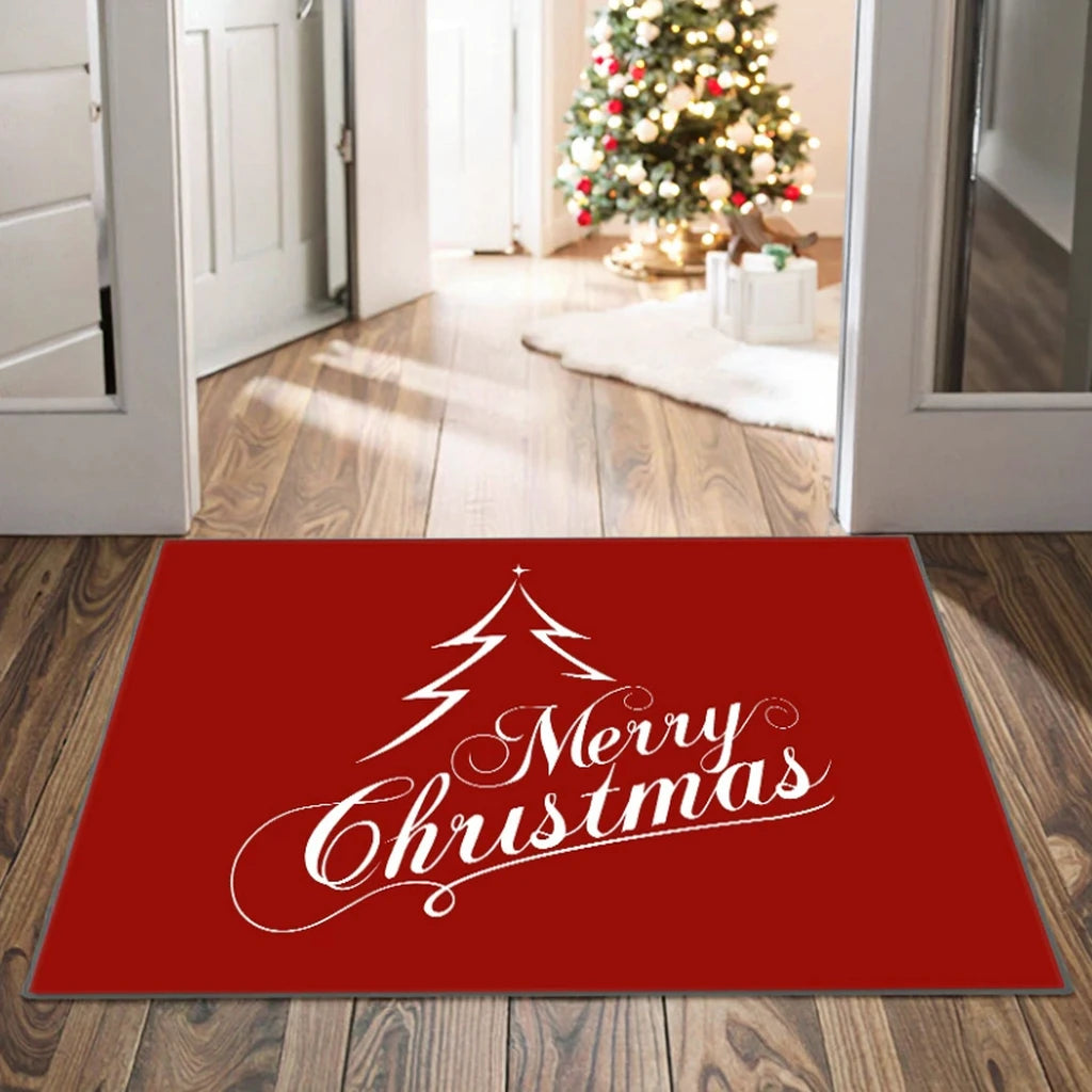 Christmas Water Absorbent Entryway Mat Easy to Care Home Floor Non-Slip Dirty-Resistant Crystal Velvet Area Polyester