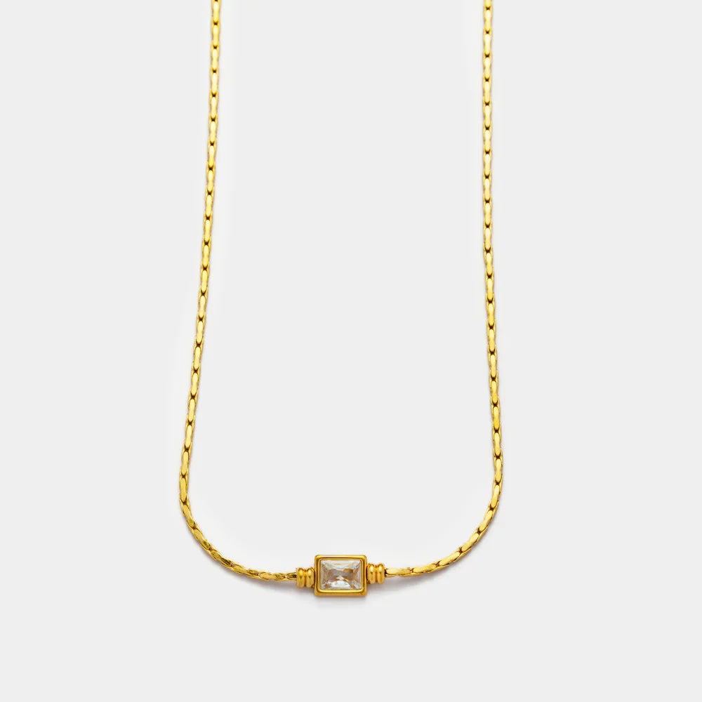 Wholesale 18K Gold Plated Stainless Steel Non Tarnish Necklace Braided Chain Square Zircon Fashion Waterproof Necklaces YF4065