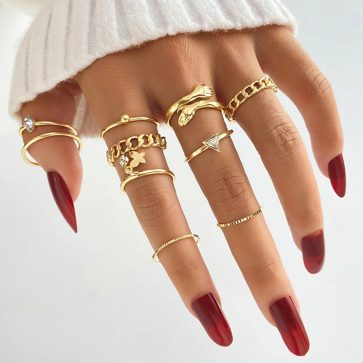 10Pcs/Set Fashion Chain Butterfly Hug Ring Set for Women Jewelry