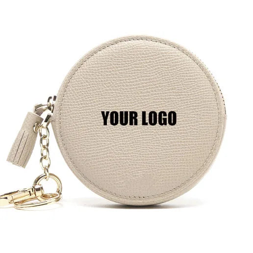 Genuine Leather Women Round Coin Purse Fashion Zipper Tassel Keychain case Bag for Shopping