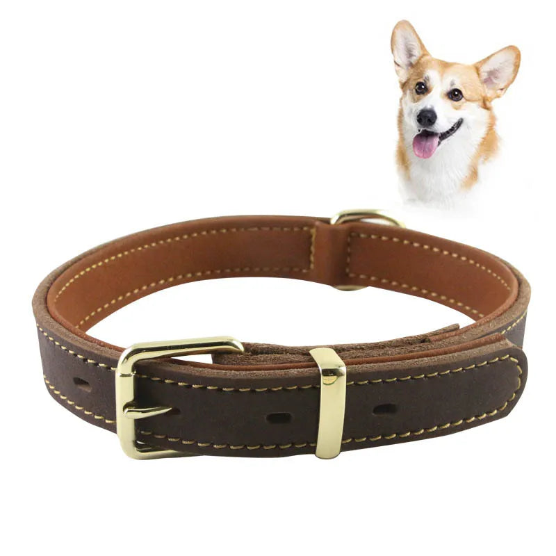 Factory Custom Brand Luxury Genuine Full Grain Leather Pet Cat & Dog Buckle Collar with Custom Color & Size