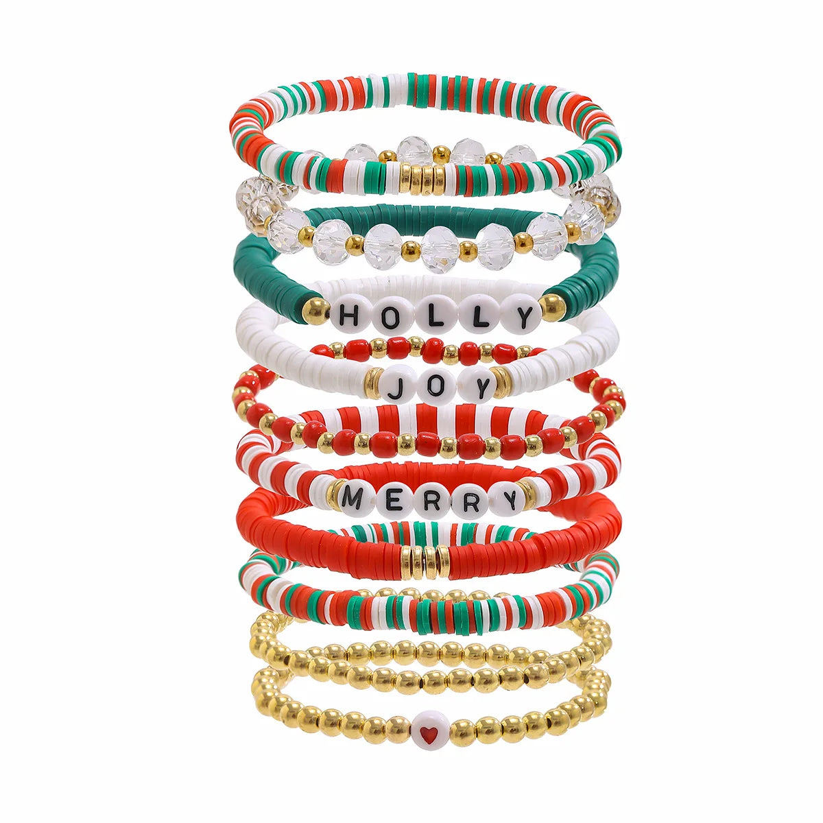 Go2boho Trendy Christmas Beaded Bracelets Set Handmade Clay Letter Word Charm Jewelry Elastic Stretch Stackable for Women for