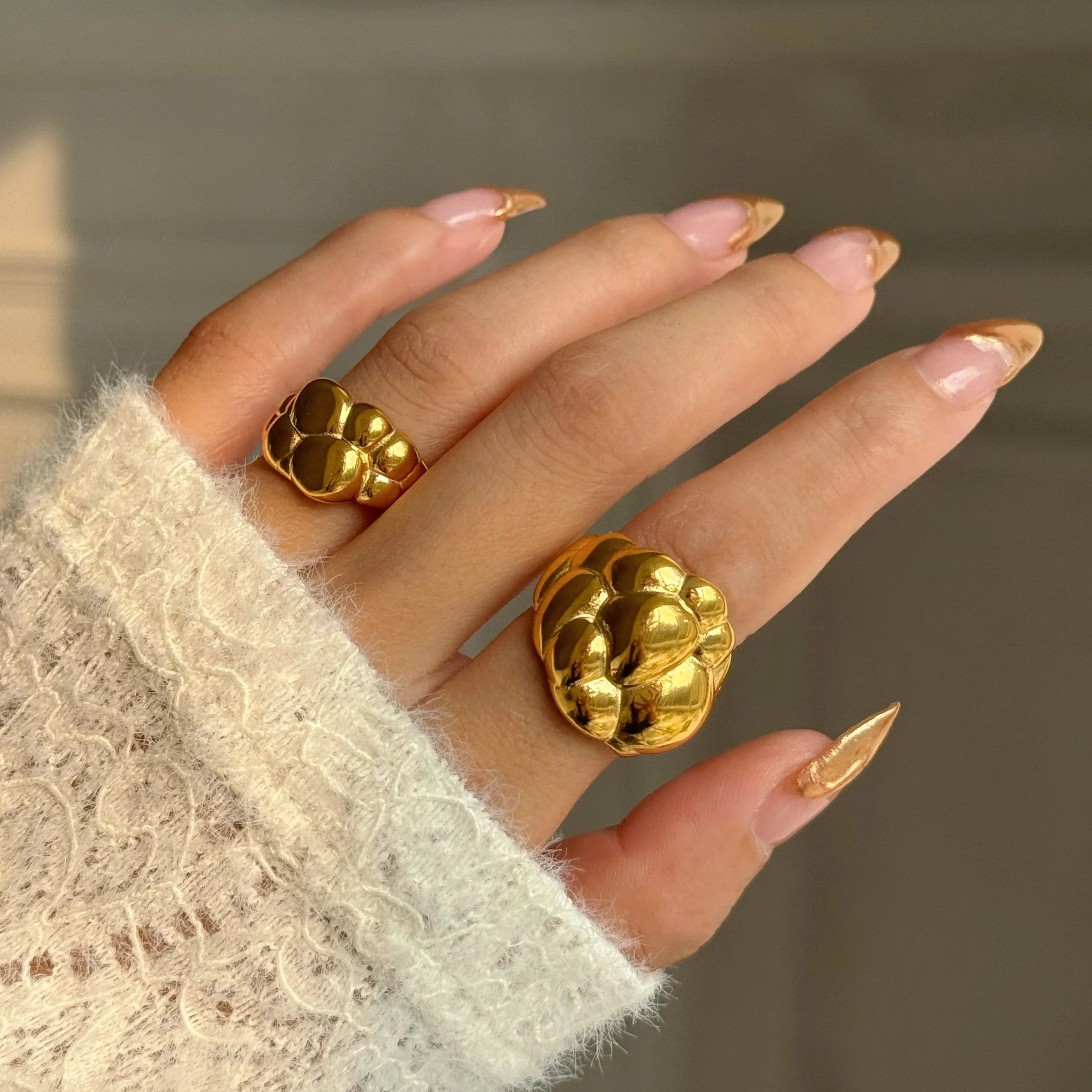 2024 Dazan Winter New Ins Trendy 18k Pvd Gold Plated Stainless Steel High Quality High Quality Baroque Gypsy Dance Broccoli Ring