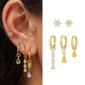 5Pcs 925 Silver Stud Flower Earrings Boutique Drop Earrings 18K Gold Plated Zircon Pendant and Trendy Earring Set