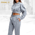 Clothing Factory Wholesale Crop Fleece Sports Tracksuits Womens Tracksuits 2 Piece Set Custom Logo Workout Sets