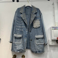 Boutique Wholesale 2026 Autumn New Style Diamond Embedding Fashion Loose Korean Edition Temperament Versatile Denim Women's Coat