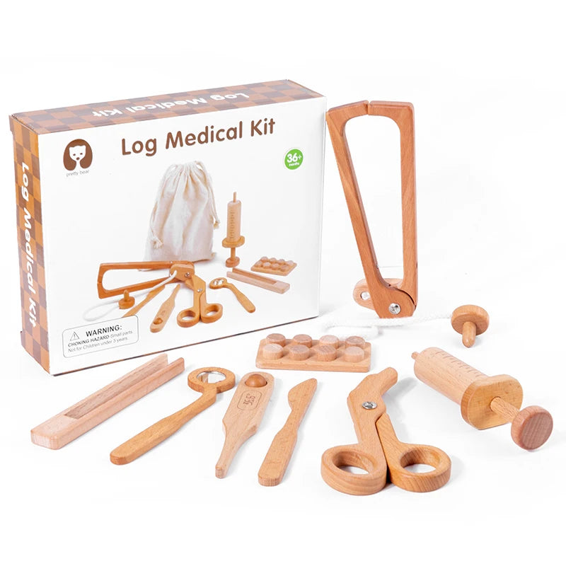 Wood Pretend Doctor Bag Kid Dentist Role Play Children Education Medicine Box Kit Tools Doctor Set Toy for Girls Pet Suitcase