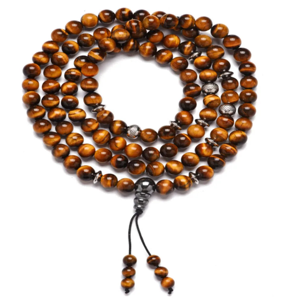 Handmade Energy Healing tiger Eye Meditation 108 Mala Beads Prayer Bracelet Jewelry