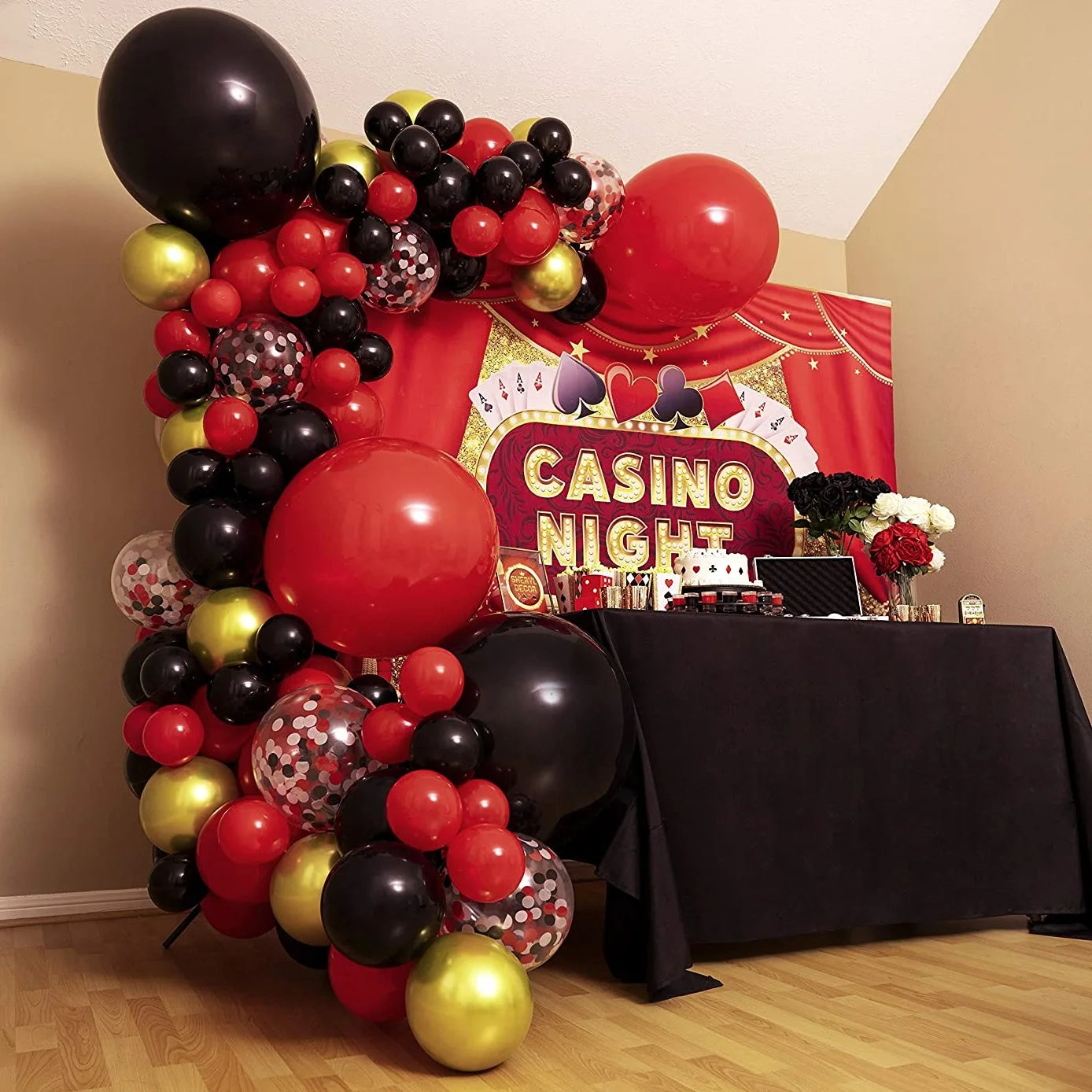 80S Vintage Hollywood Party Decorations Red Black and Gold Balloon Arch Kit Garland for Boy Lumberjack Birthday Supplies X0000