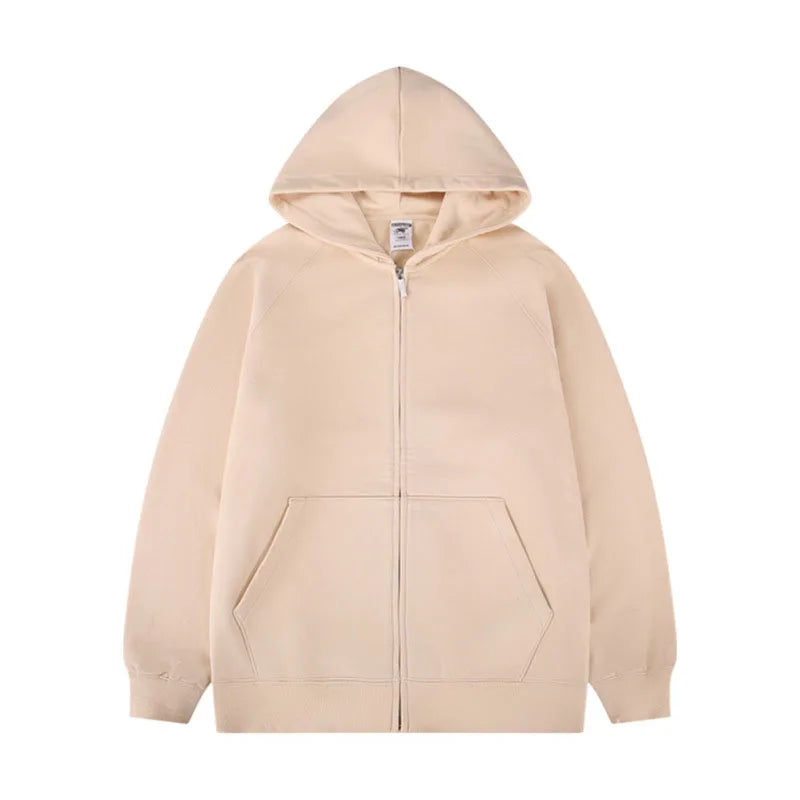 High Quality 490g 100% Cotton French Terry Hoodies Oversized Zip up Customized Logo Hooded Collar Print Pattern Autumn Season