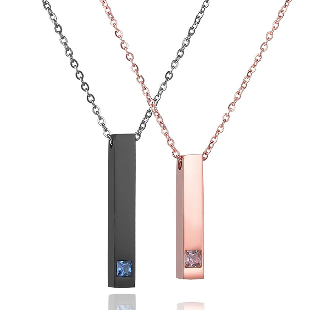 Valentines Days 2024 Jewelry Collar De Pareja Rose Gold Stainless Steel Zircon Couple Pendant Vertical bar Necklace