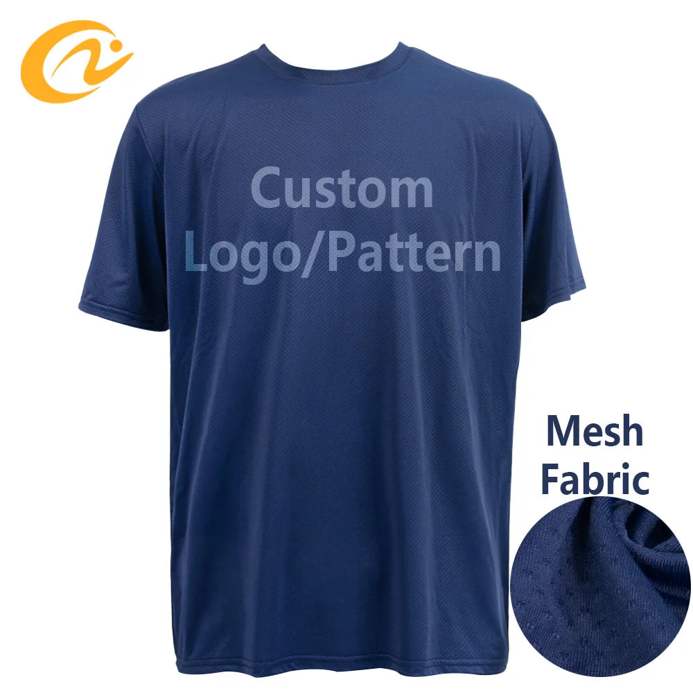 Unisex Sports Short Sleeve T-Shirt Lightweight Quick Dry Breathable Polyester Spandex Mesh Navy Color Summer Cooling Running