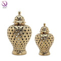 Wholesale European Vintage Ceramic Gold Hollowed Out General Jar Big Belly Decoration Vase Living Room Tabletop Furnishings