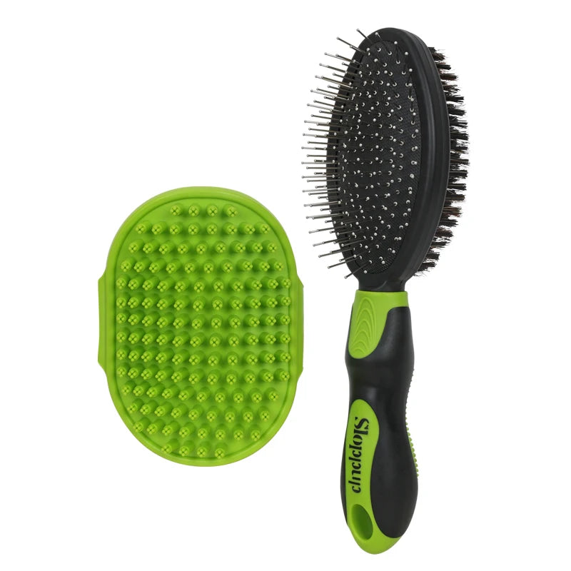 2PCS Dog Grooming Tools - Double-Sided Bath Brush for Shedding and Bathing