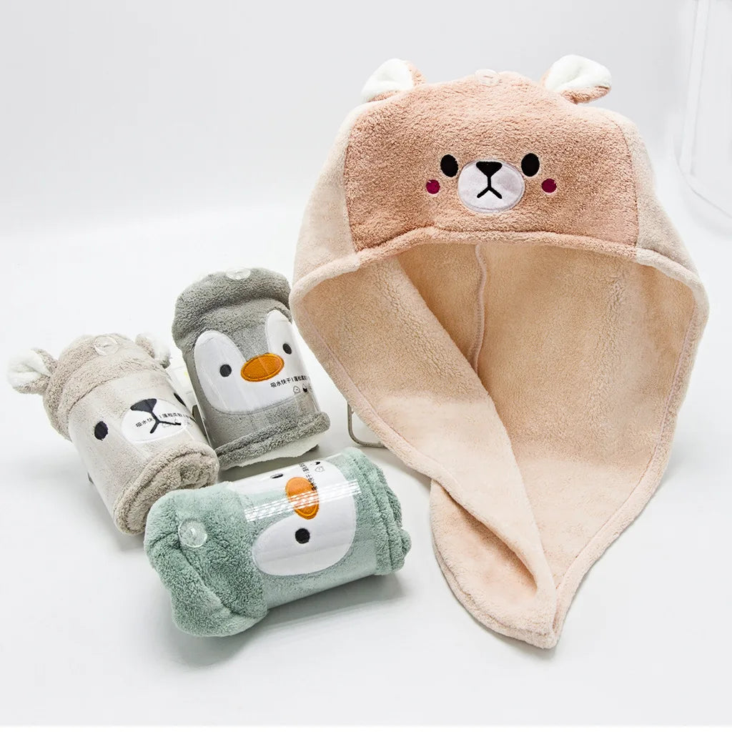Wholesale Lovely Shower Microfiber Coral Fleece Hair Wrap Towel for Hair Drying Cartoon Absorbent Thick Drying Hair Towel