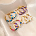 Colorful Matching Oil Drop Hoop Earrings 18k Waterproof Circle Stainless Steel Staggered Enamel Hoop Earrings