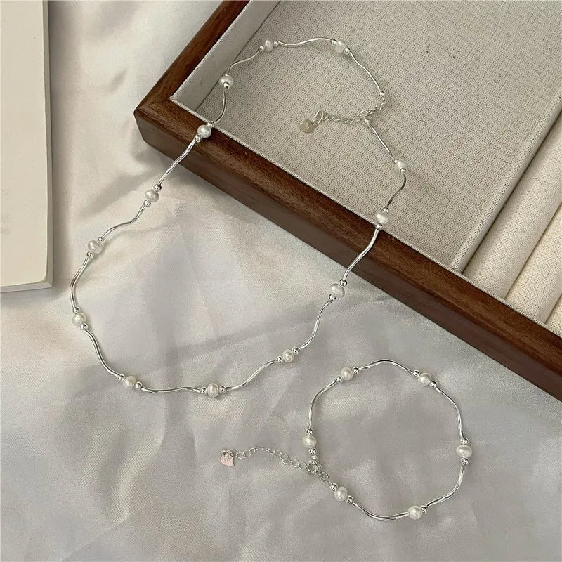 Vintage Luxury Wave Tube Natural Freshwater Pearl Beads Necklaces Bracelet Women Fine Jewelry Wholesale