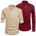Mens Indian Polyester Casual Shirts Cotton Linen Kaftan Tunic African Caftan Beachwear Yoga Tops Henley Shirt