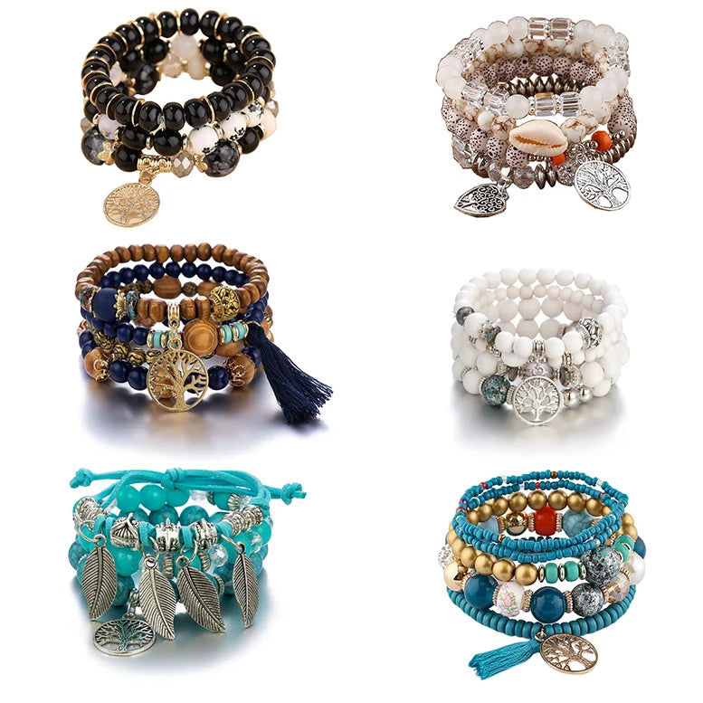 Fashion Boho Tree Charm  Beads Friendship Hope Bracelet Tree of Life Best Friend Jewelry Bracelets Set for Women 2025