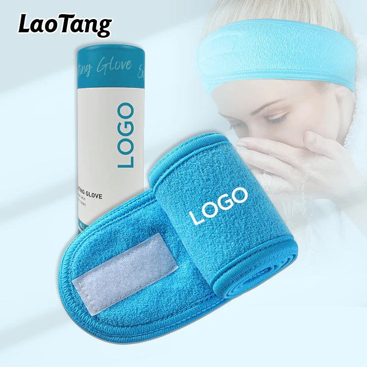 Low Moq Custom Embroidery Logo Makeup Spa Hairband With Magic Tape Beauty Headband Girls