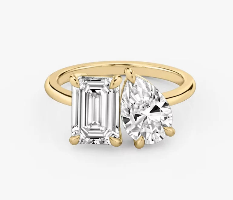 Customized  Gold Plated S925 Silver Square and Pear Big Cubic Zirconia Stone Jewelry Ring for Women