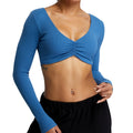 Women's Long Sleeve V Neck Ribbed Cropped Yoga T-Shirt Quick Dry Compression Sportswear Smart Fabric Print Adults' Summer Winter