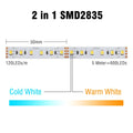 Flex LED Ribbon Tunable Dual White LED Strip 12V 24V Adjustable Bi-color SMD5050 SMD2835 2 in 1 CCT LED Strip 2700K+6500K