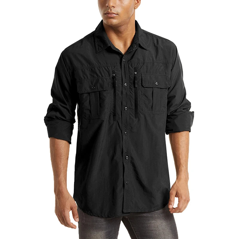 Men's Casual Wholesale Breathable Zipper Pocket Shirt Long Sleeve Tactical Quick Dry Shirt Quick Dry Shirt