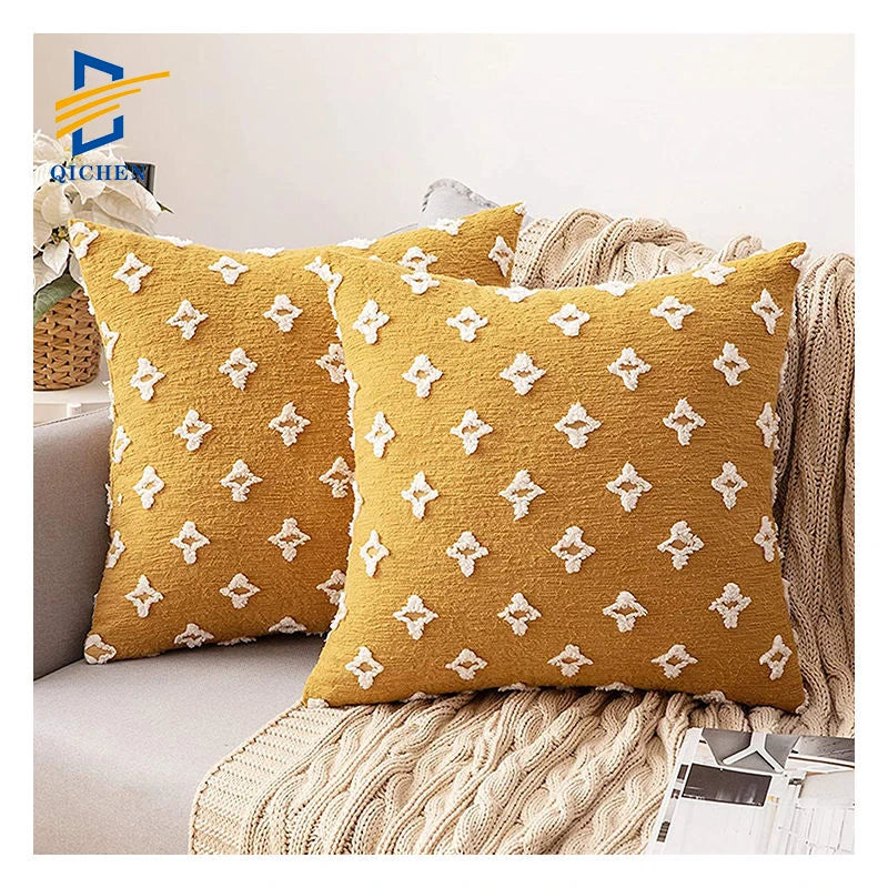 Innermor 100% Cotton Modern Style Throw Pillow Case Home Decor Embroidered Cushion Cover
