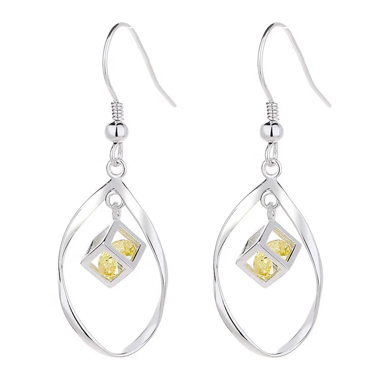 925 Sterling Silver Drop Earrings with Dancing Yellow Stone Dangle Earrings for Women