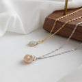 S925 Sterling Silver Heart Pendant Necklace with Baroque Natural Pearl Rhodium Plated White & Gold Colors