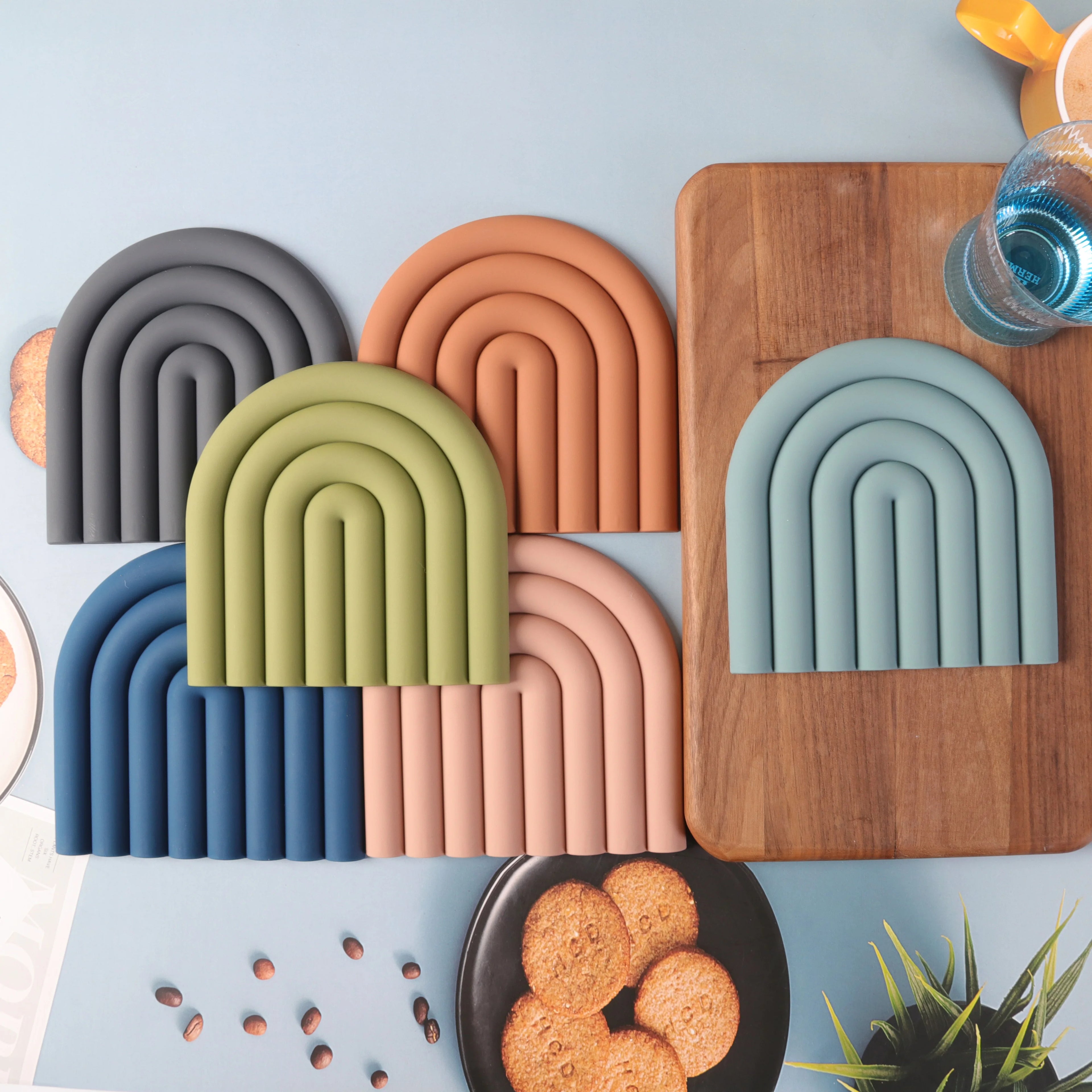 100% Food Grade  Reusable Semicircular Arch coaster  Heat Resistant Silicone Microwave Oven Mat Pot Holder Sink Mat