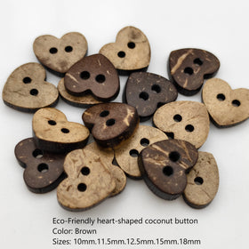 Button Maker Wholesale Custom Made Design Fancy Sewing Wood Button 2 Hole Heart-Shaped Brown Coconut Button for Clothing