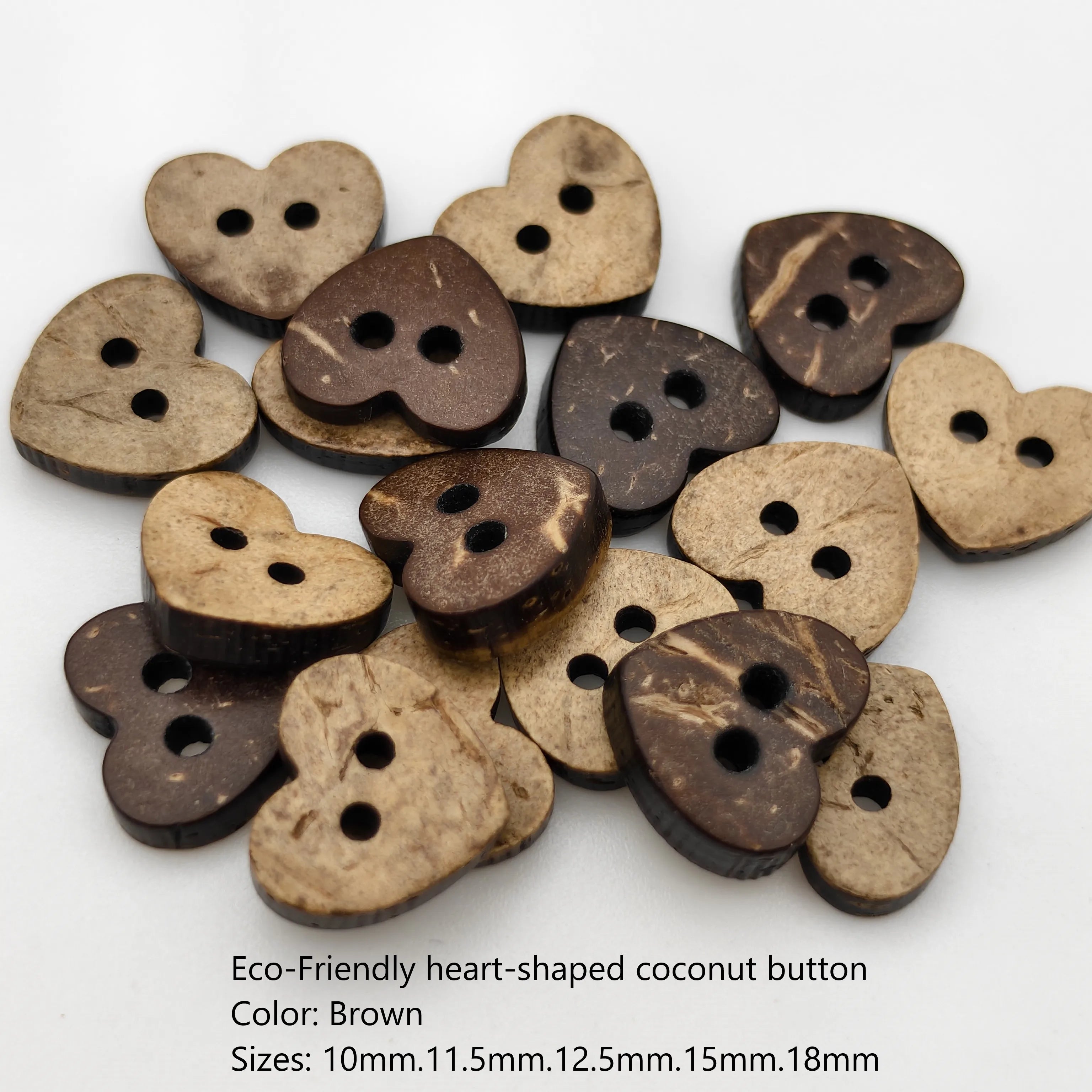 Button Maker Wholesale Custom Made Design Fancy Sewing Wood Button 2 Hole Heart-Shaped Brown Coconut Button for Clothing