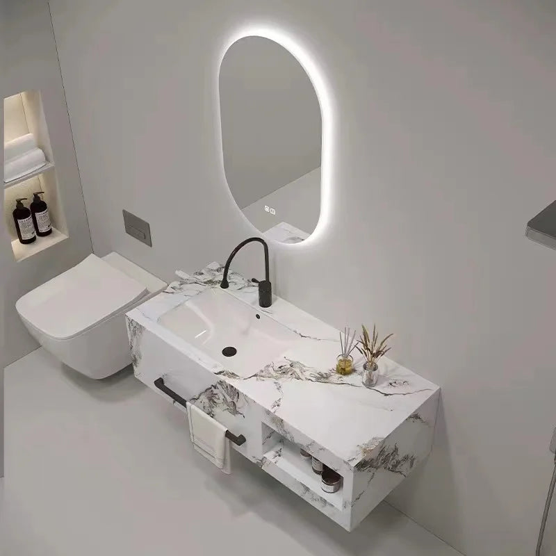 Nordic Style Modern Led Mirror Wash Basin Slate Bathroom Cabinet Slate Bathroom Wash Basin