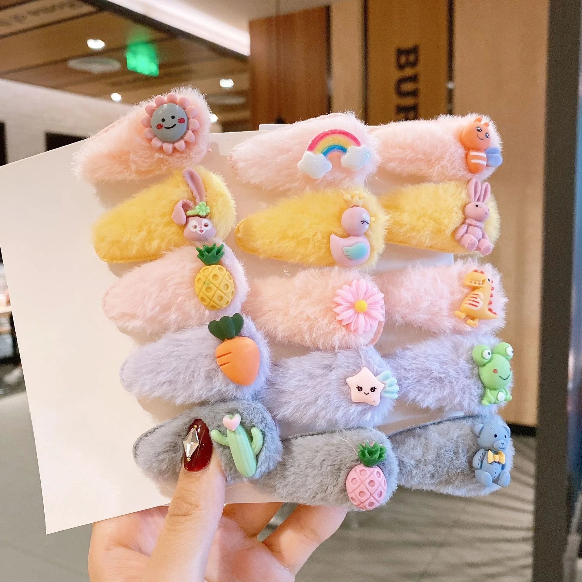 New Arrival Korean Style Children Cute Hairpin Plush Pink Card Eco-friendly Set Hair Clip Pins for Young Girl