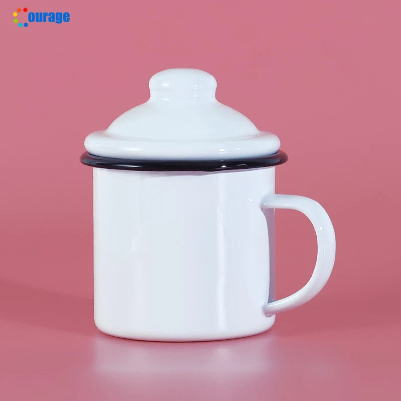 Black Rim Blank Coated Sublimation Cups Small Size 11oz Sublimation Enamel Mug Lid Cup with Lid