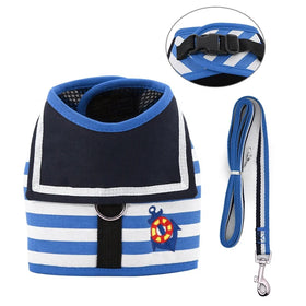 Personality Cute Pet Dogs Clothes With Leash Navy Uniform T Shirt Small Dog Harness Leash Set