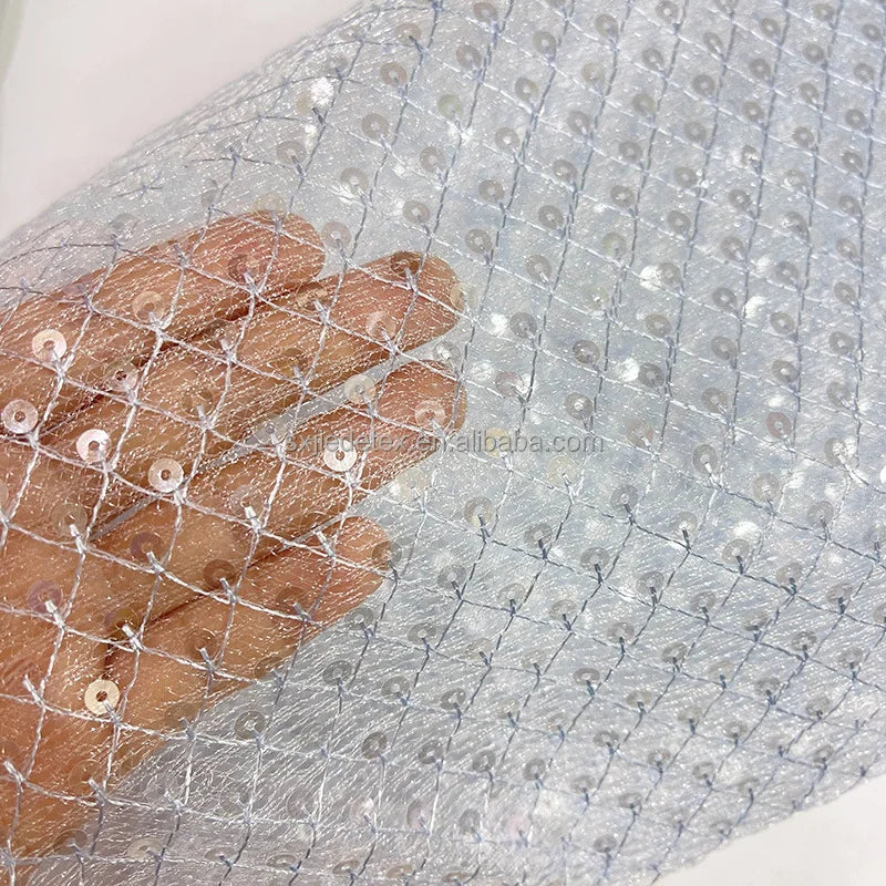 2022 Designer Fishnet Fabric With Sequins Embroidery Tulle Mesh Fabric