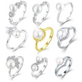 Custom Wholesale Pearl Jewelry Platinum Natural Pearl 925 Sterling Silver Ring Set