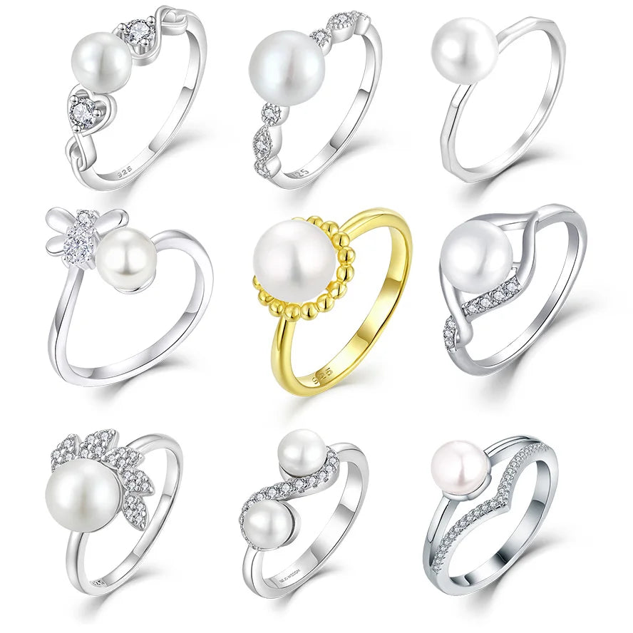 Custom Wholesale Pearl Jewelry Platinum Natural Pearl 925 Sterling Silver Ring Set