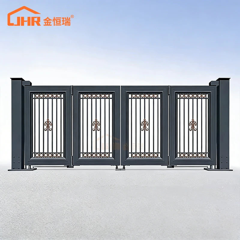 JHR Customized House Villa Garden Aluminium Bifold Gate Modern Main Entrance Electric Aluminum Sliding Folding Gates