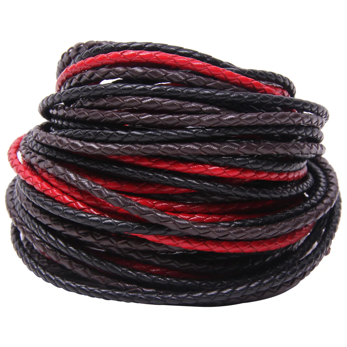 Handmade Leather Cowhide Ropes 5 mm Brown Round Genuine Braided Leather Cord Bolo Tie Cording Woven Leather Cord for Bracelet