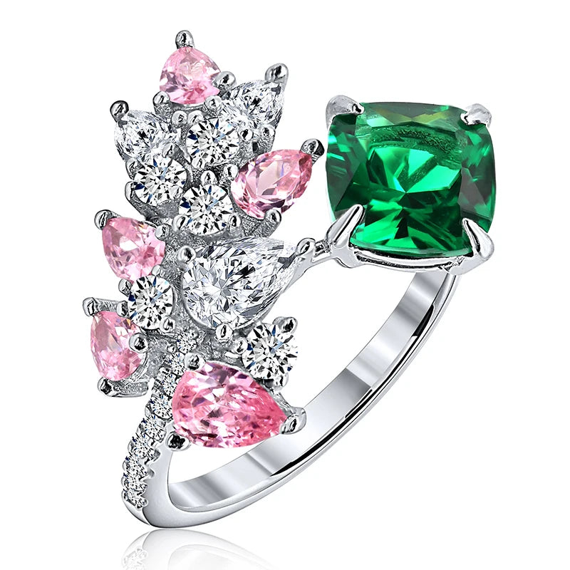 Colorful Pink Ring Design 925 Sterling Silver Diamond Cz Zirconia Stackable Female Sweet Personality Silver Rings for Women