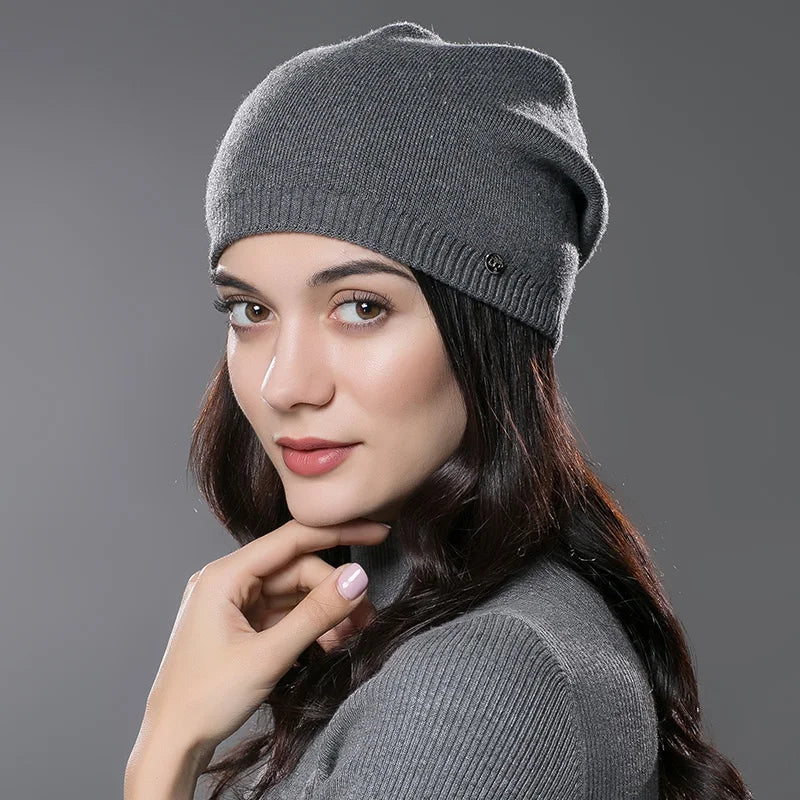 Stock Winter Knit Hats for Women Soft Warm Cashmere Wool Blend Winter Beanie Hat Custom Hat Logo Style Knitted Beanies