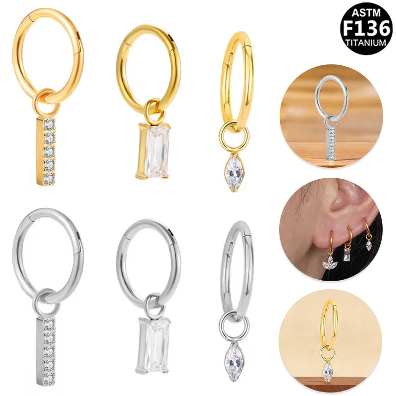 Gaby G23 Titanium Nose Ear Piercing Titanium Hinged Clickers Crystal Charm ASTM F136 Earrings Nose Ring Sexy Body Jewelry