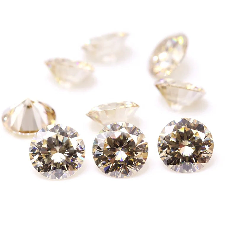 1ct 2ct 3ct Excellent Quality Lab Created VVS Moissanite Diamond Round Brilliant Cut champagne Color Moissanite Loose Gemstone