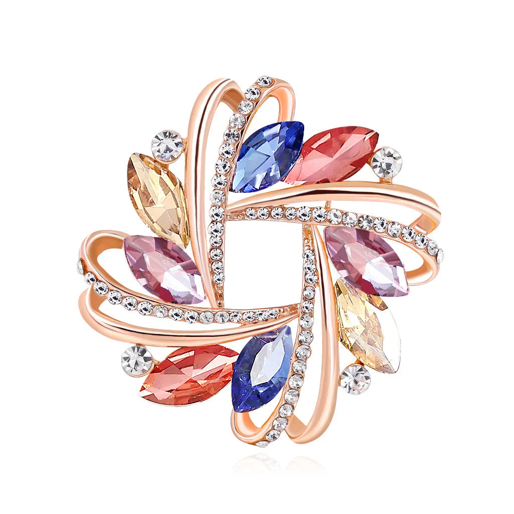 Jachon Luxury Flower Shaped Shiny Rhinestones Double Duty Jewelry Simple Alloy Plated Women Scarf Ring Clips