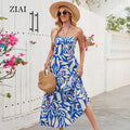Stylish Summer Blue Halter-Neck Off-the-Shoulder Sleeveless Long Women Dress
